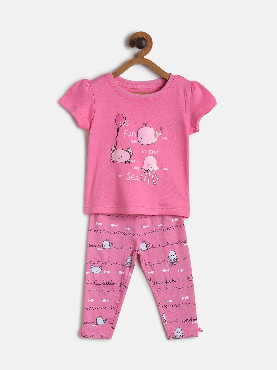 

MINI KLUB Girls Pack of 2 Pink & White Printed Top with Capris
