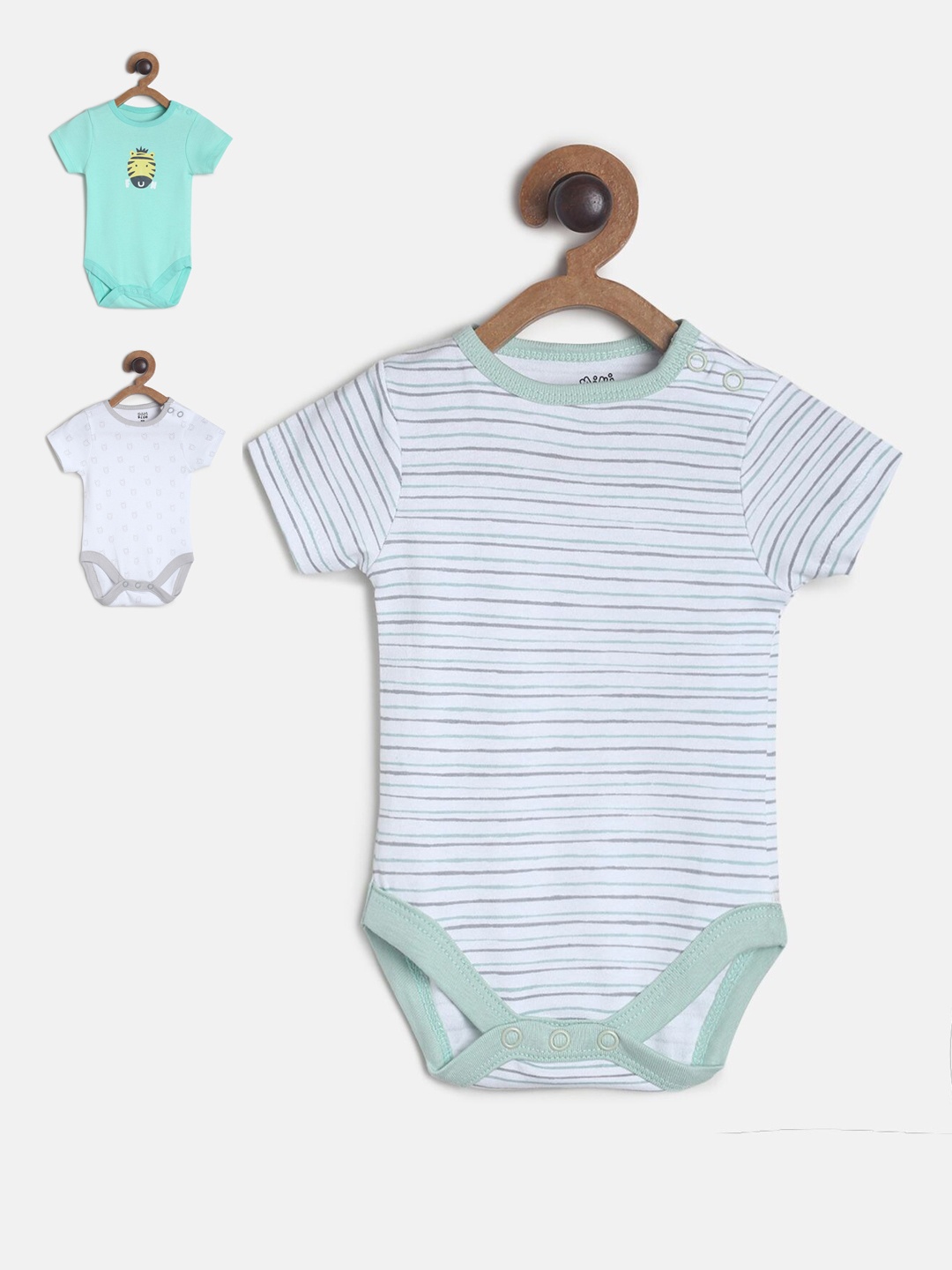 

MINI KLUB Infant Boys Pack Of 3 Printed Pure Cotton Bodysuits, White