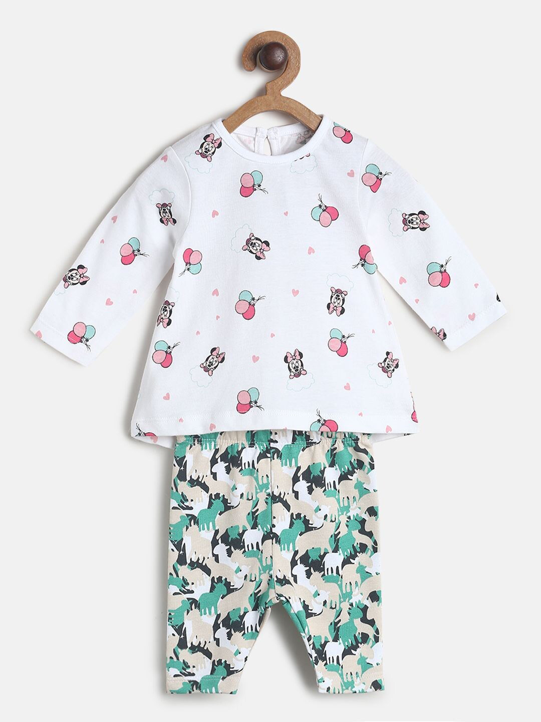 

MINI KLUB Girls Pack of 2 White & Green Printed Top with Capris