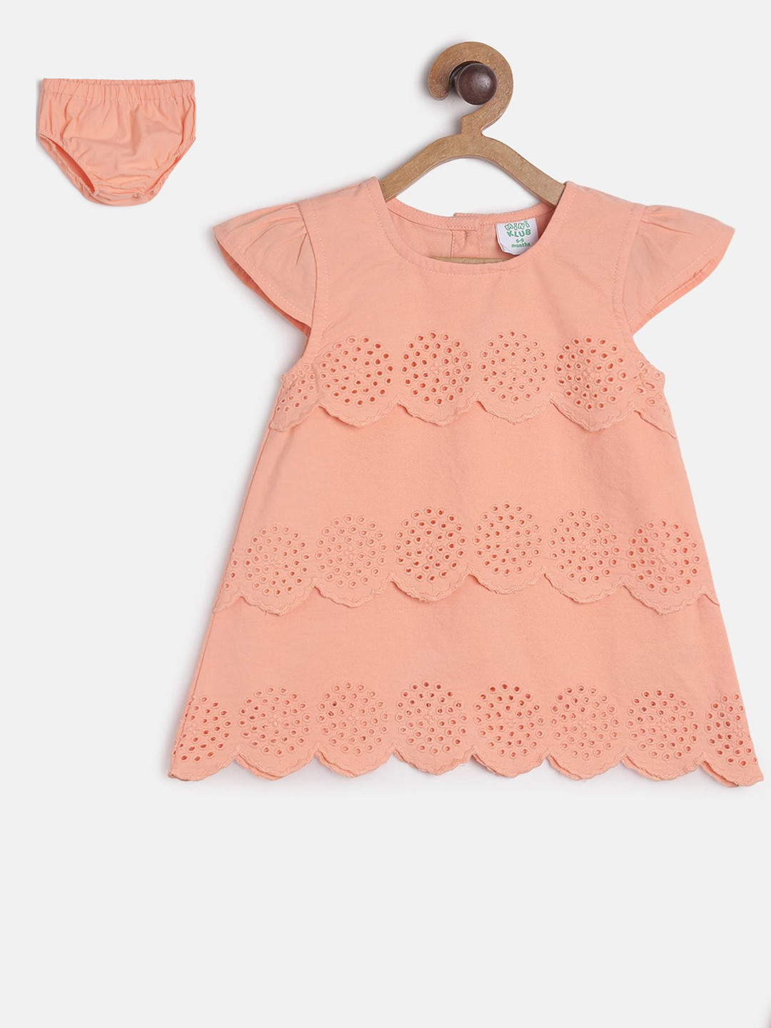 

MINI KLUB Girls Peach-Coloured Self Design A-Line Dress