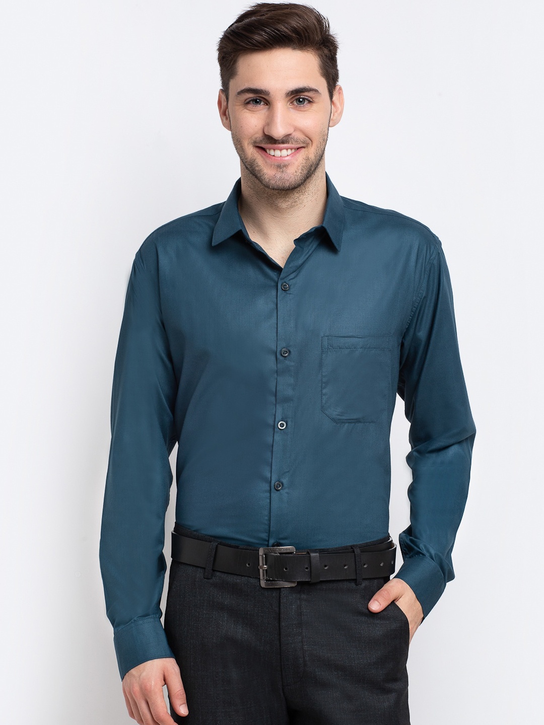 

JAINISH Men Teal Blue Smart Opaque Formal Shirt