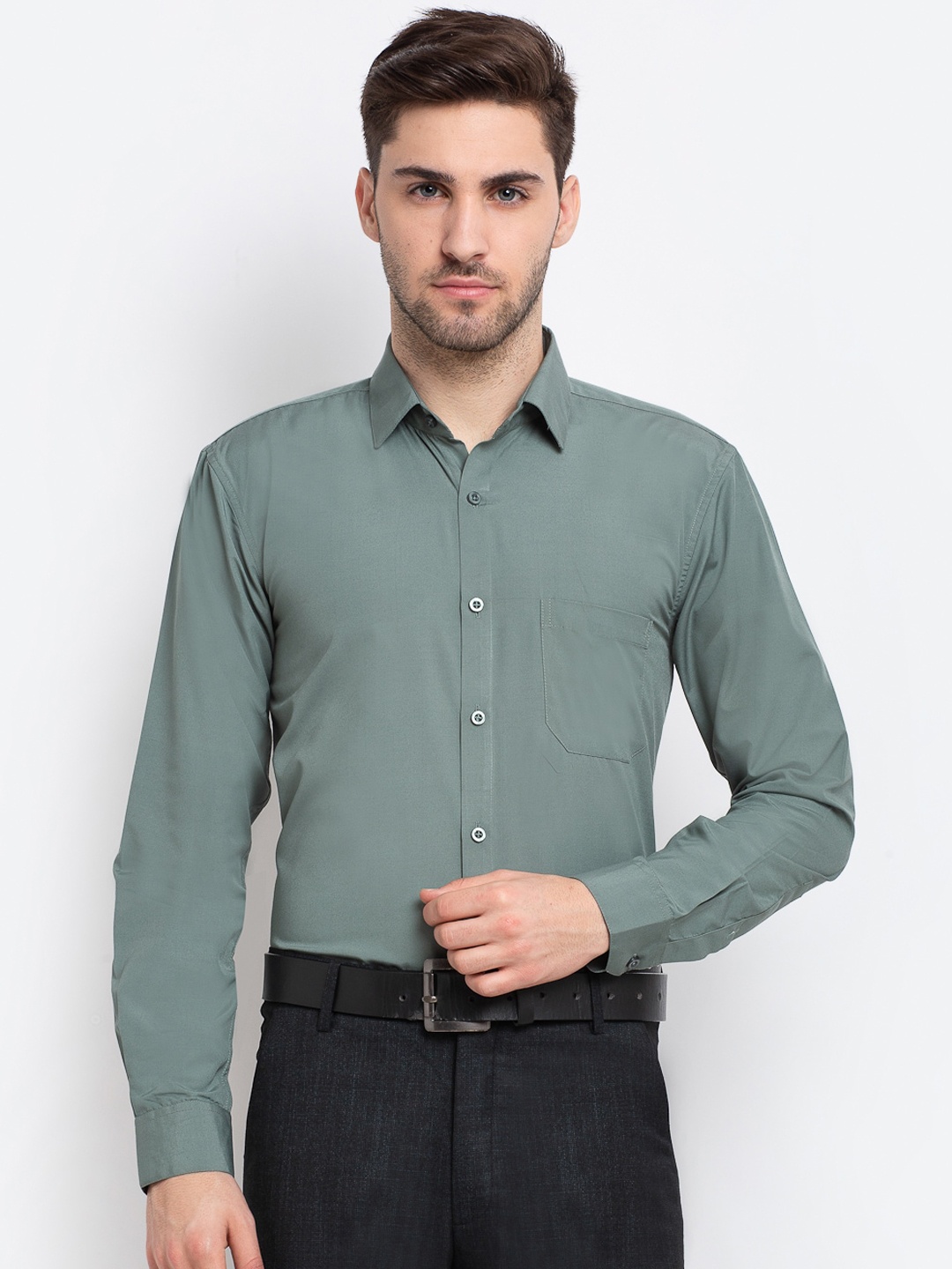 

JAINISH Men Green Smart Opaque Cotton Formal Shirt