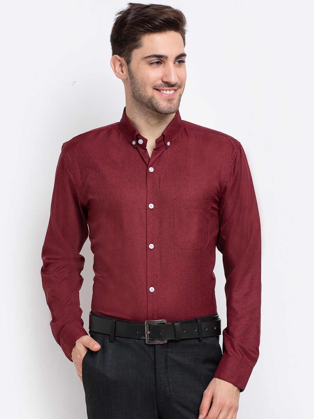 

JAINISH Men Maroon Smart Opaque Formal Shirt