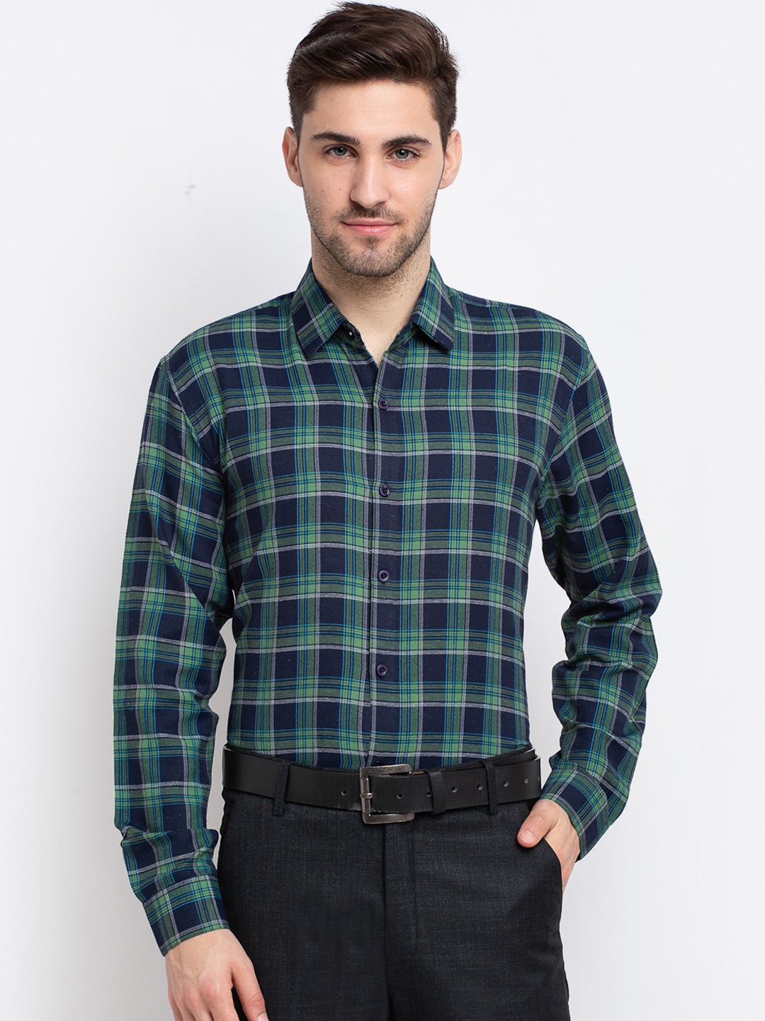 

JAINISH Men Green Smart Buffalo Checks Opaque Checked Formal Shirt