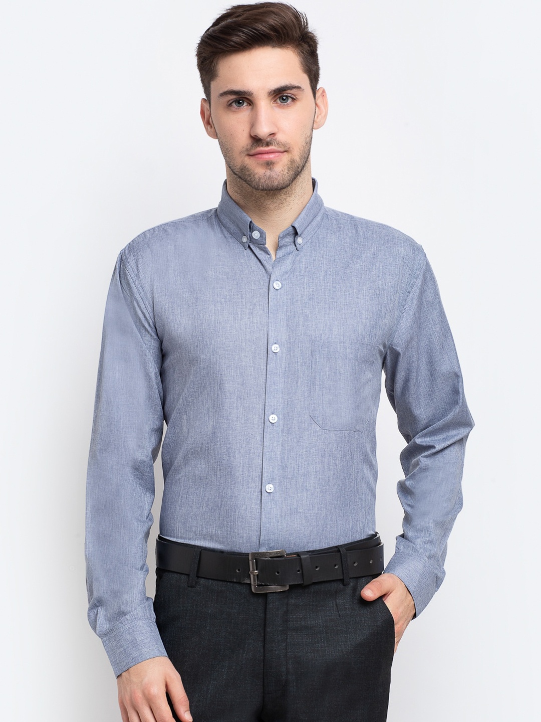 

JAINISH Men Grey Solid Button Down Collar Cotton Opaque Formal Shirt