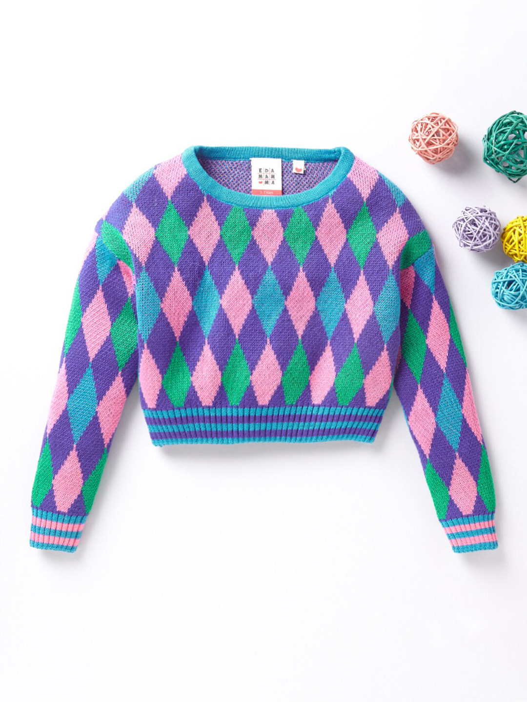 

Ed-a-Mamma Girls Multicoloured Printed Pure Cotton Crop Pullover, Multi