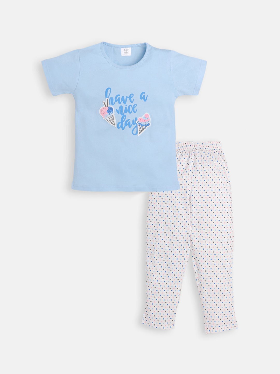 

Todd N Teen Girls Blue & White Cotton Printed Night suit