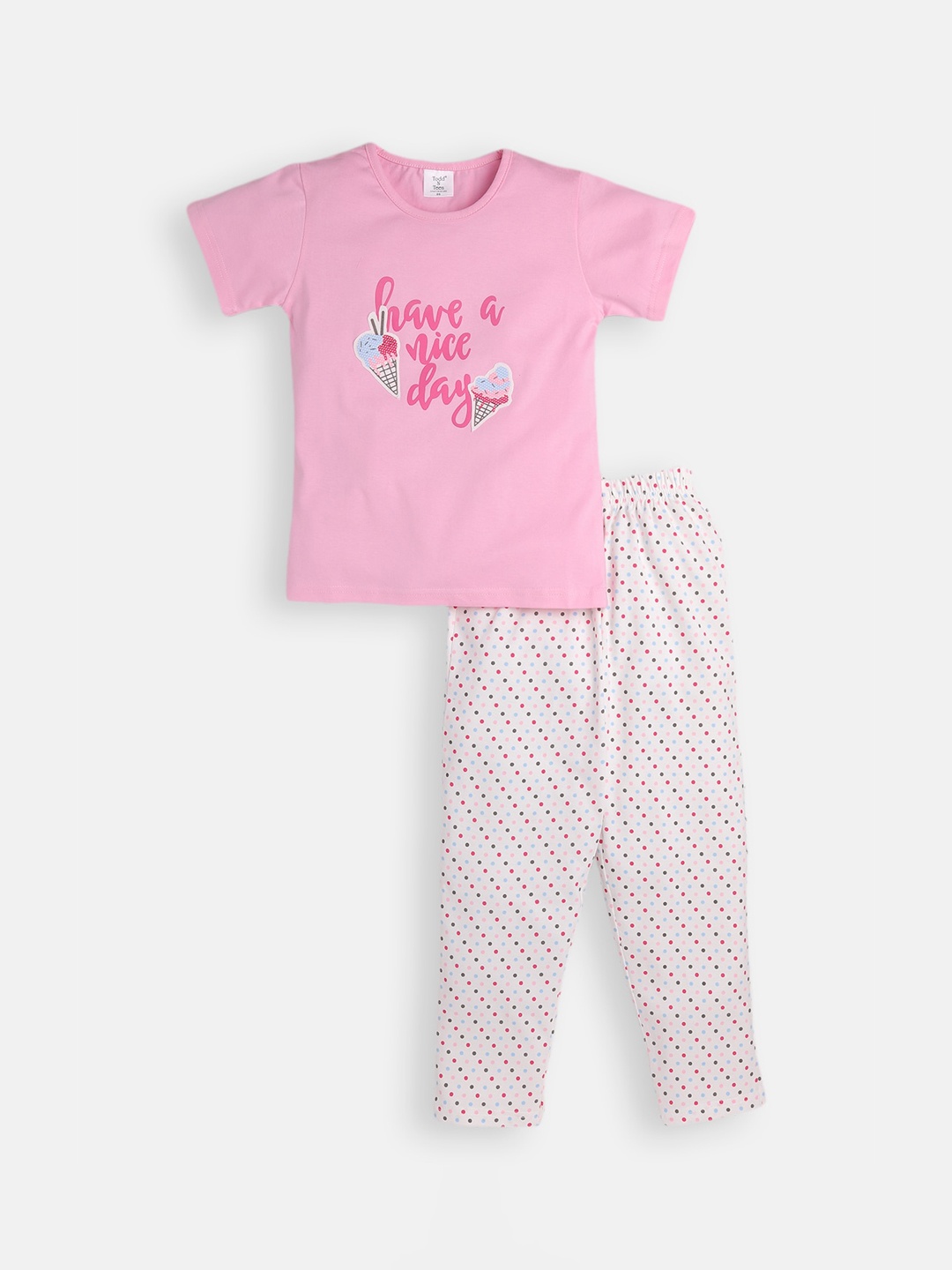 

Todd N Teen Girls Pink & Red Printed Night suit