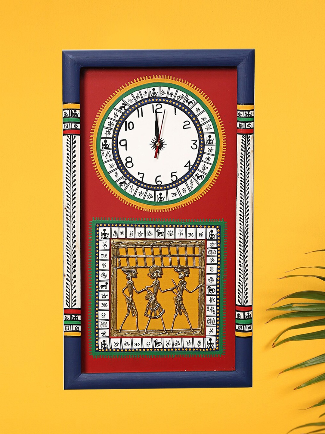 

AAKRITI ART CREATIONS Blue & Red Warli Art Printed Rectangle Analogue Wall Clock