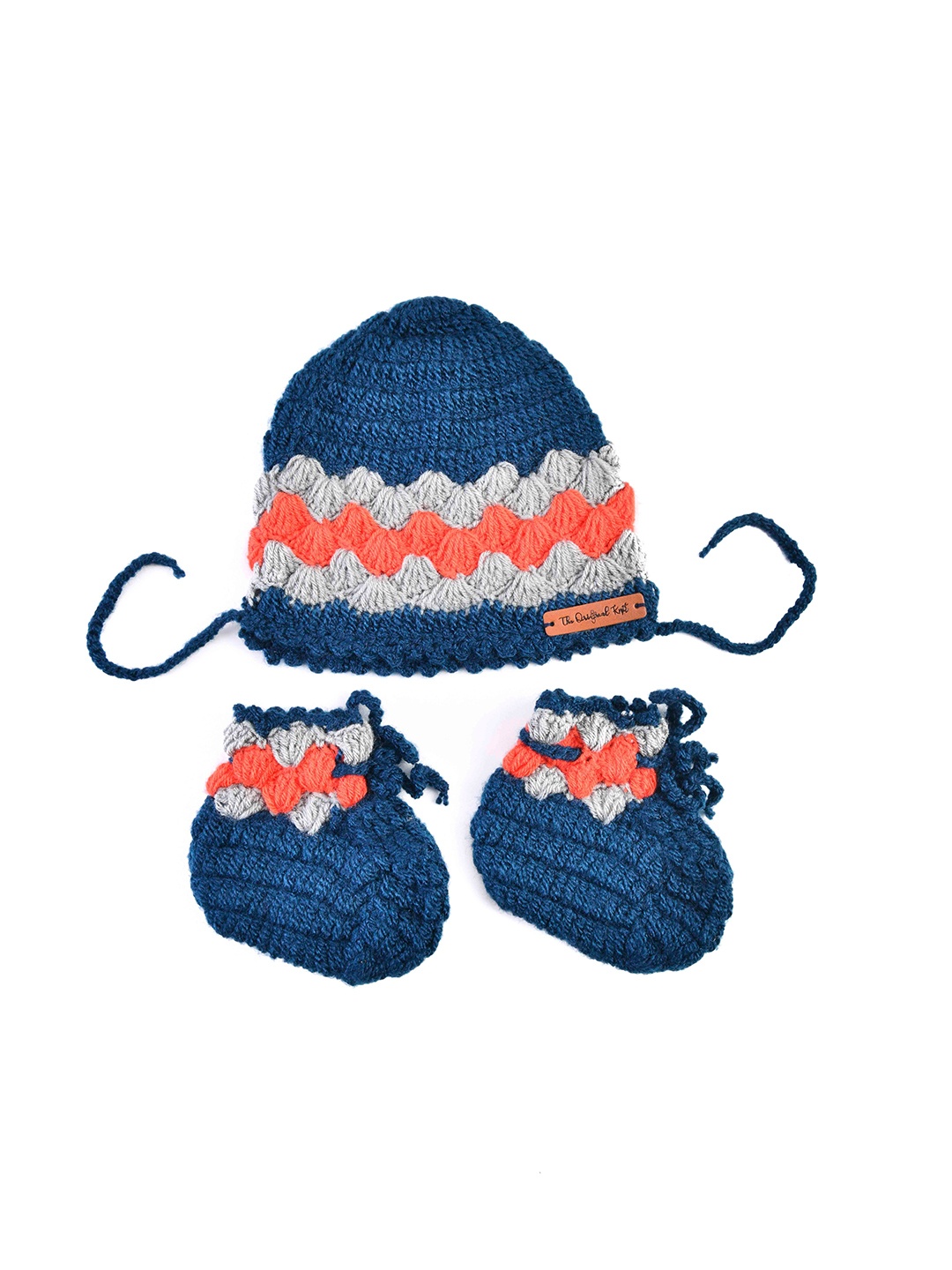 

The Original Knit Unisex Kids Blue & Orange Self Design Beanie