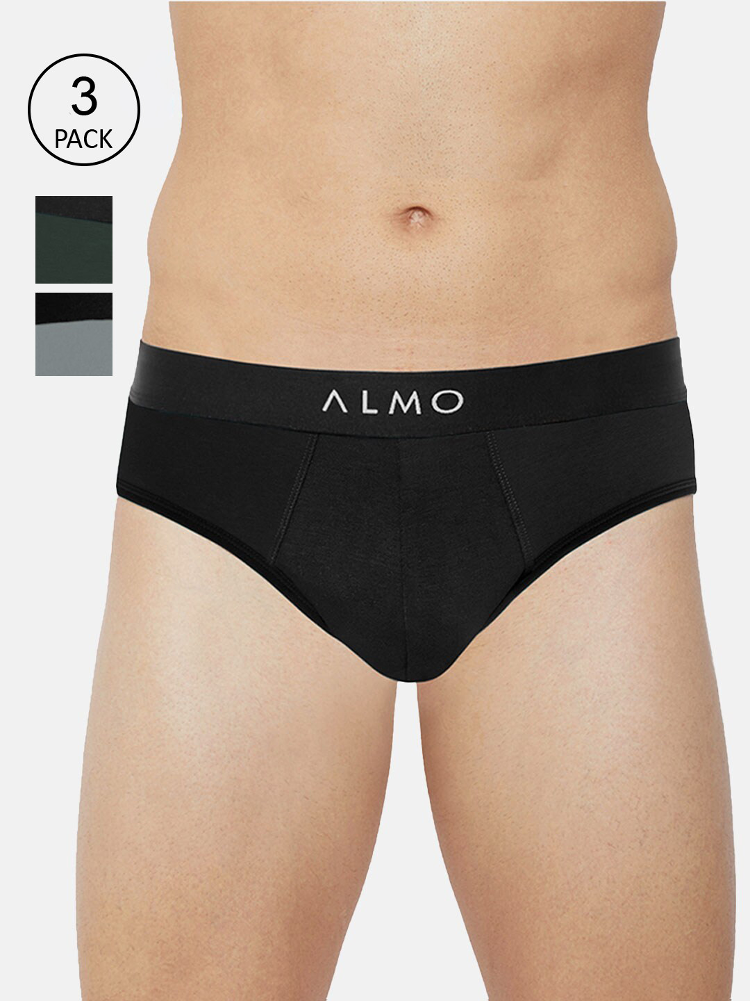 

Almo Wear Men Pack Of 3 Organic Cotton Basic Briefs, Grey