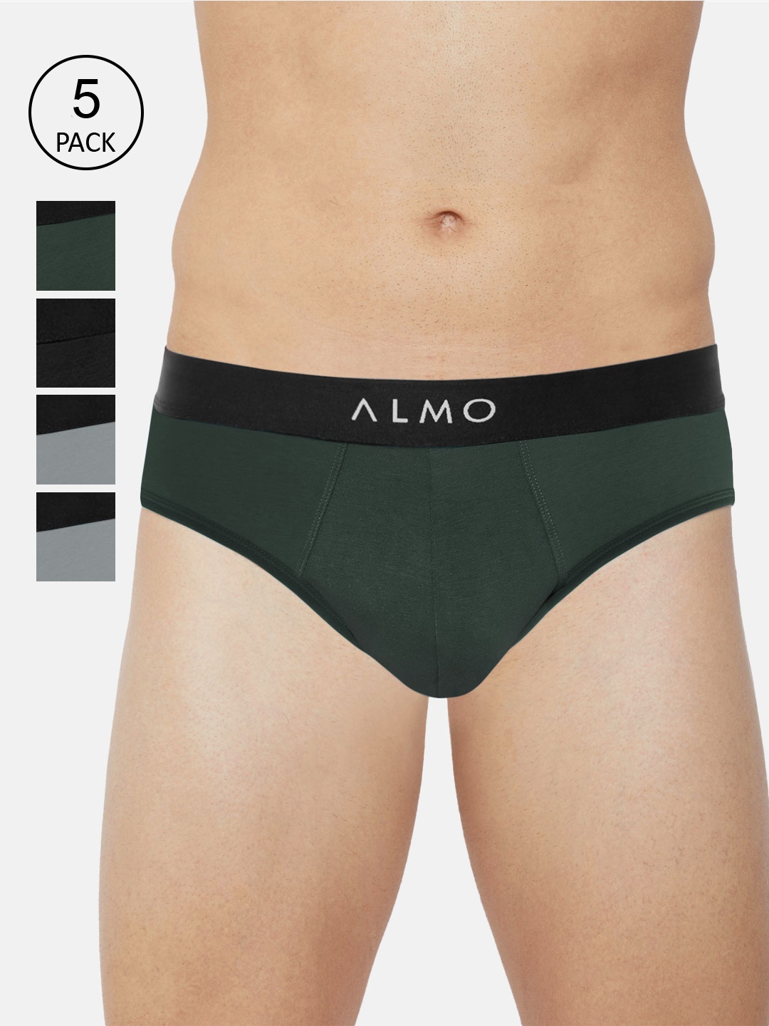 

Almo Wear Men Pack Of 5 Solid Slim-Fit Organic Cotton Basic Briefs, Black