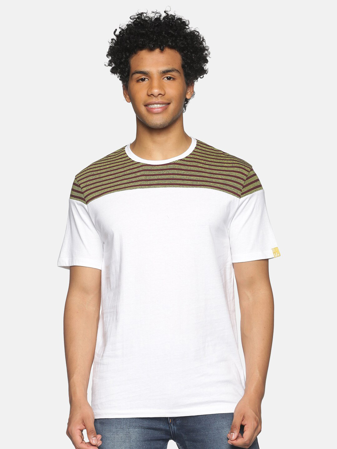 

UrGear Men White & Green Striped T-shirt