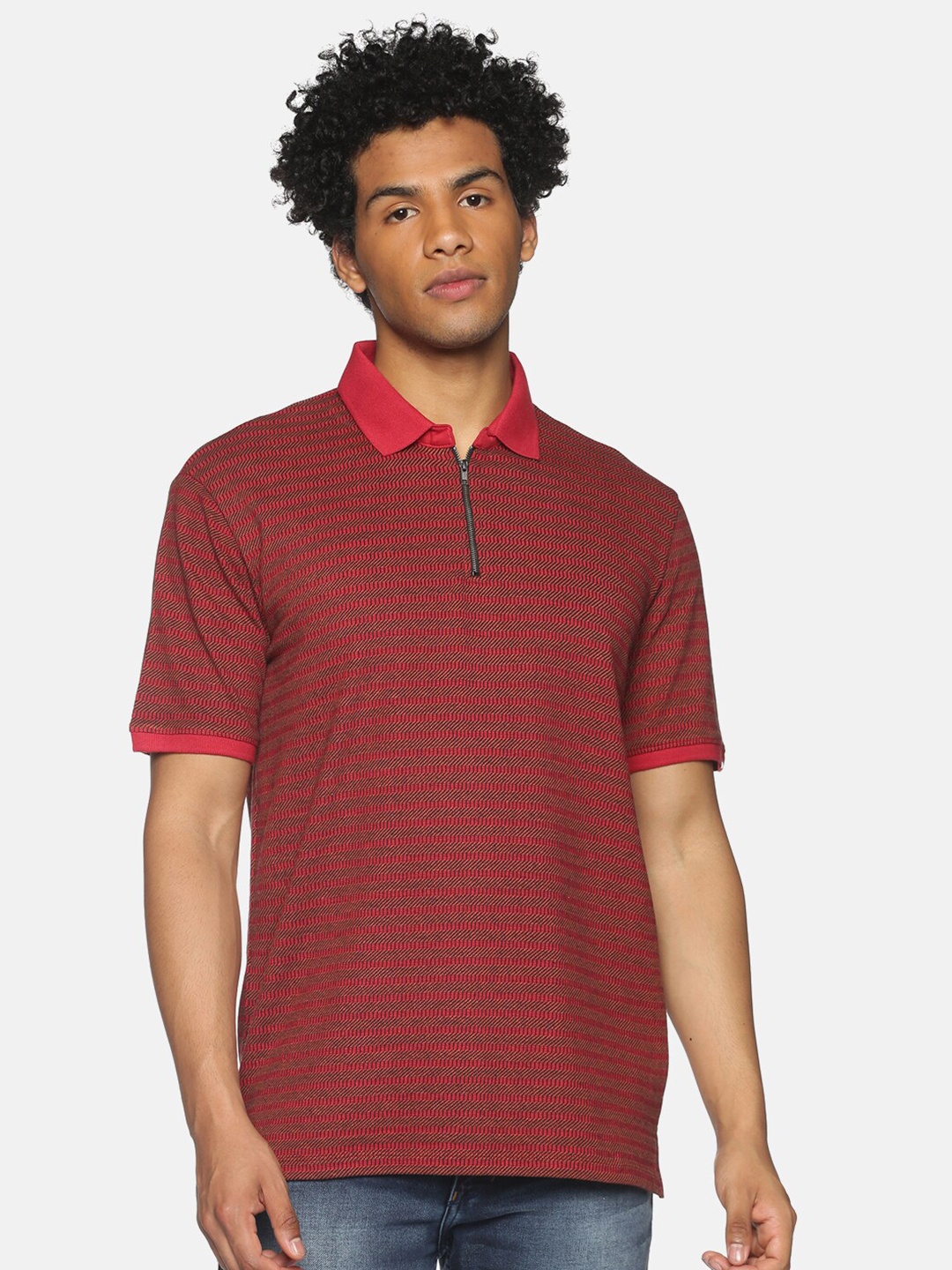 

UrGear Men Red Striped Polo Collar T-shirt