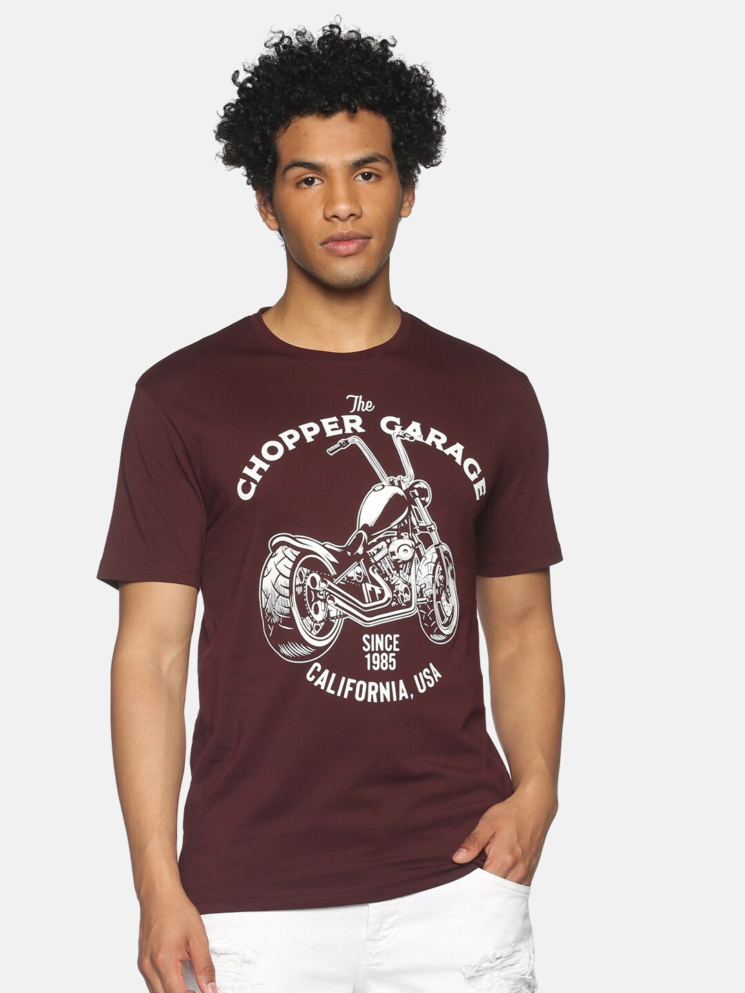 

UrGear Men Maroon Biker Printed T-shirt