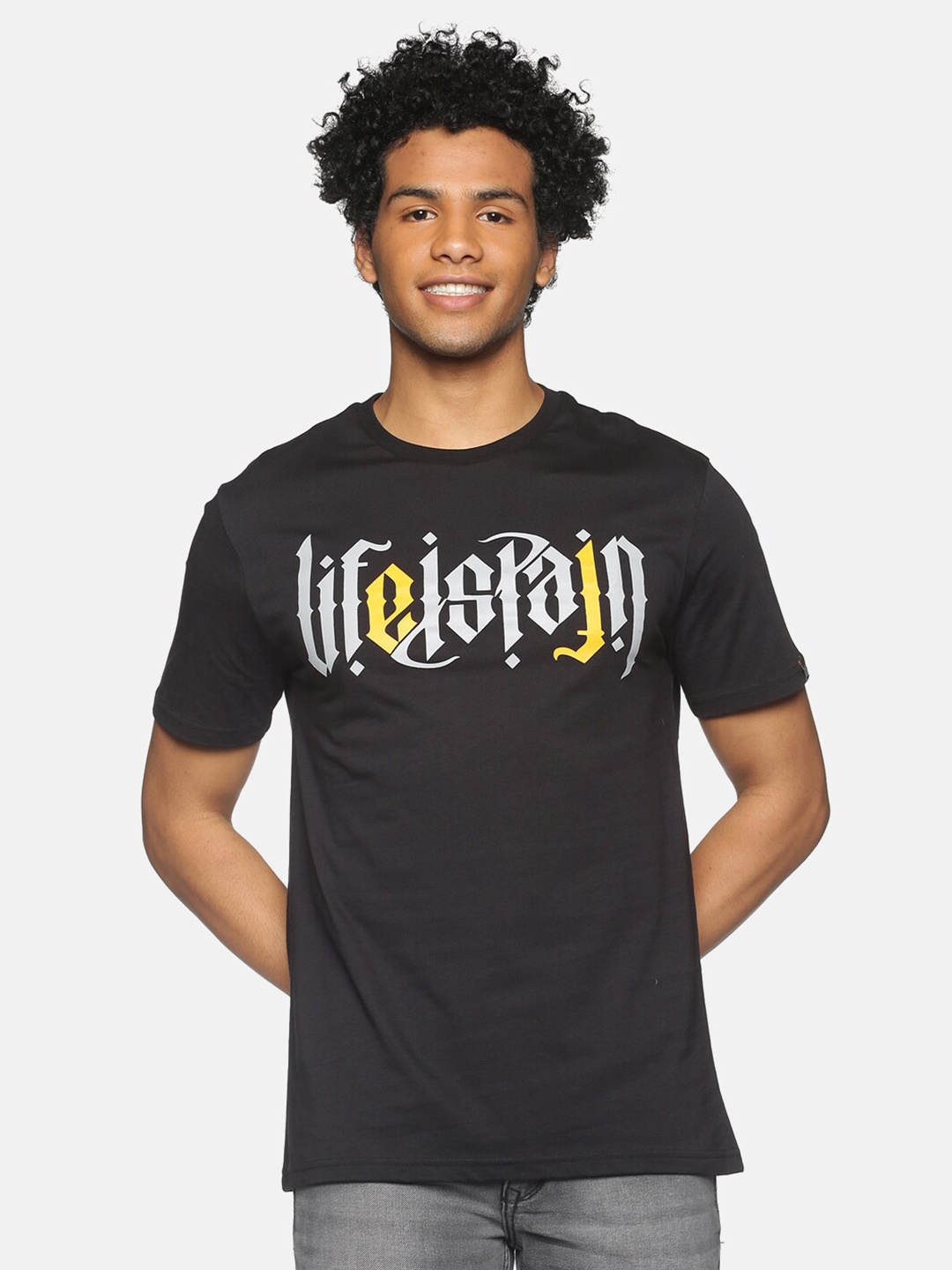 

UrGear Men Black Typography Printed Yoga T-shirt