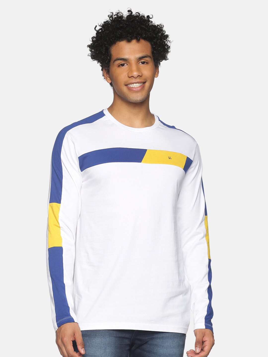 

UrGear Men White & Blue Colourblocked T-shirt