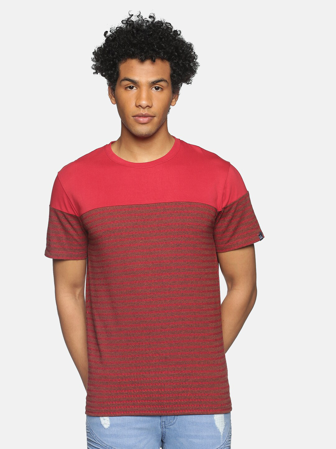 

UrGear Men Red Striped T-shirt