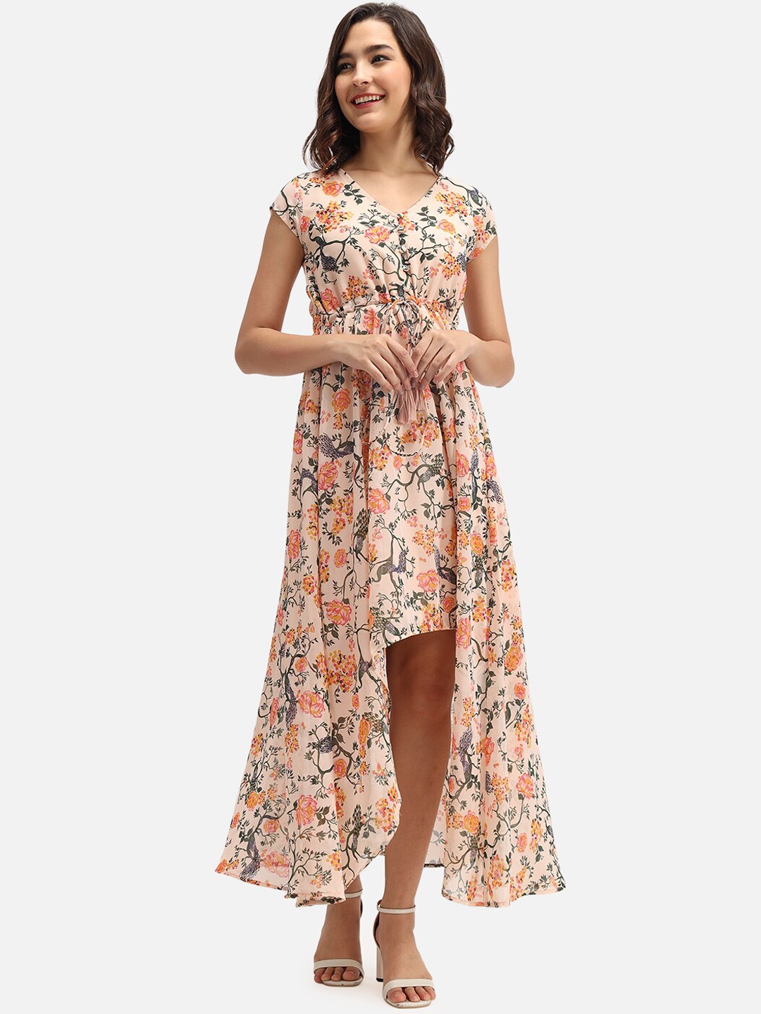 

Trend Arrest Women Peach Floral Georgette Maxi Dress