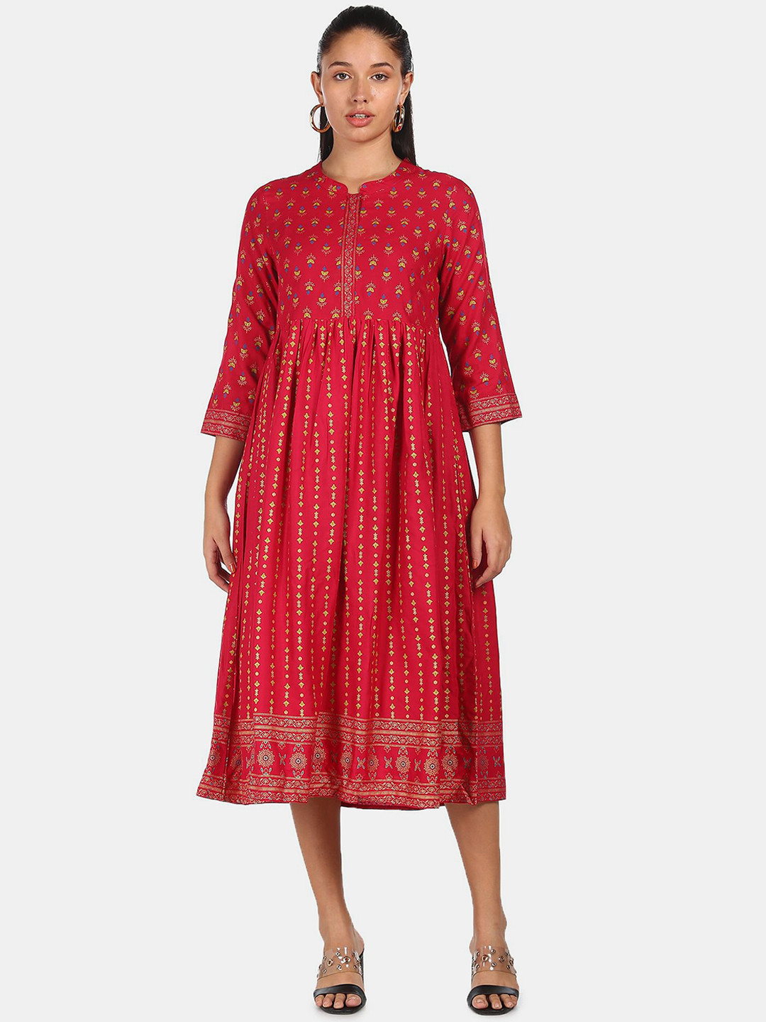 

Anahi Women Pink & Green Ethnic Motifs Printed Anarkali Kurta