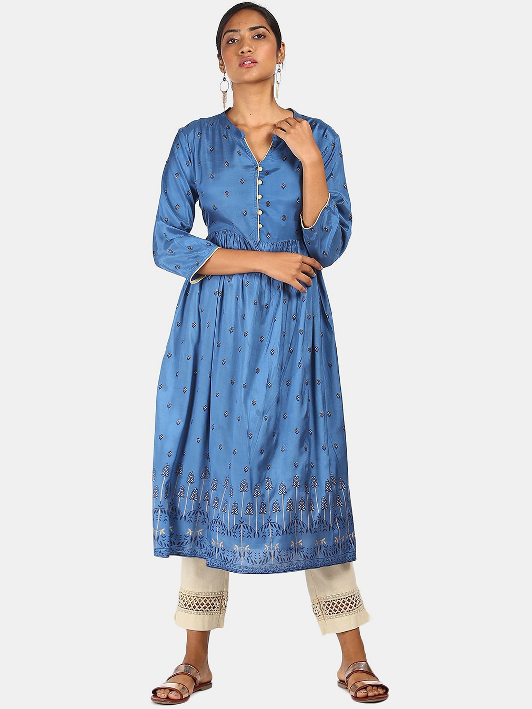 

Anahi Women Blue & Beige Ethnic Motifs Printed Kurta