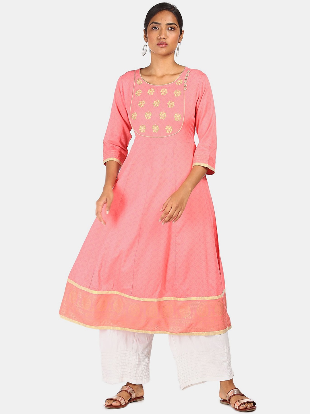 

Anahi Women Pink Floral Embroidered A-Line Kurta