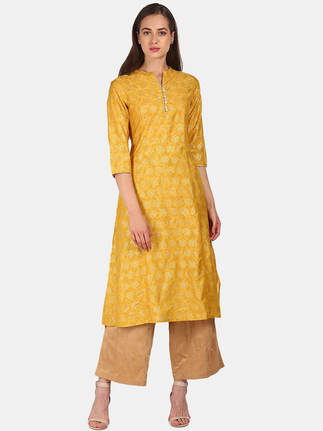 

Anahi Women Yellow & White Ethnic Motifs Printed A-Line Kurta