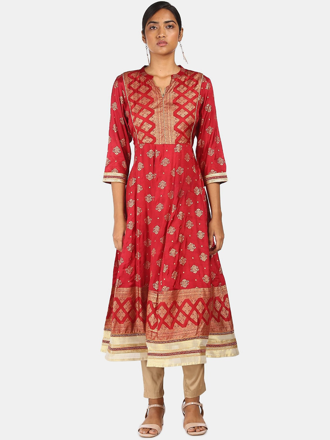 

Anahi Women Maroon & Gold-Toned Ethnic Motifs Printed Anarkali Kurta