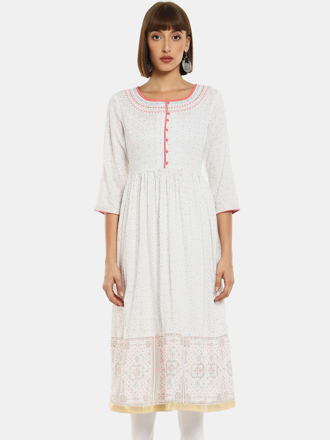 

Anahi Women White Ethnic Motifs Printed Anarkali Kurta