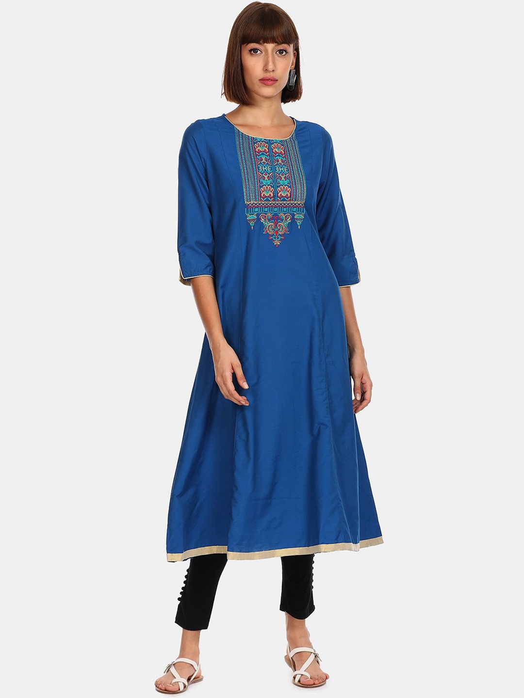 

Anahi Women Blue Ethnic Motifs Embroidered A-Line Kurta