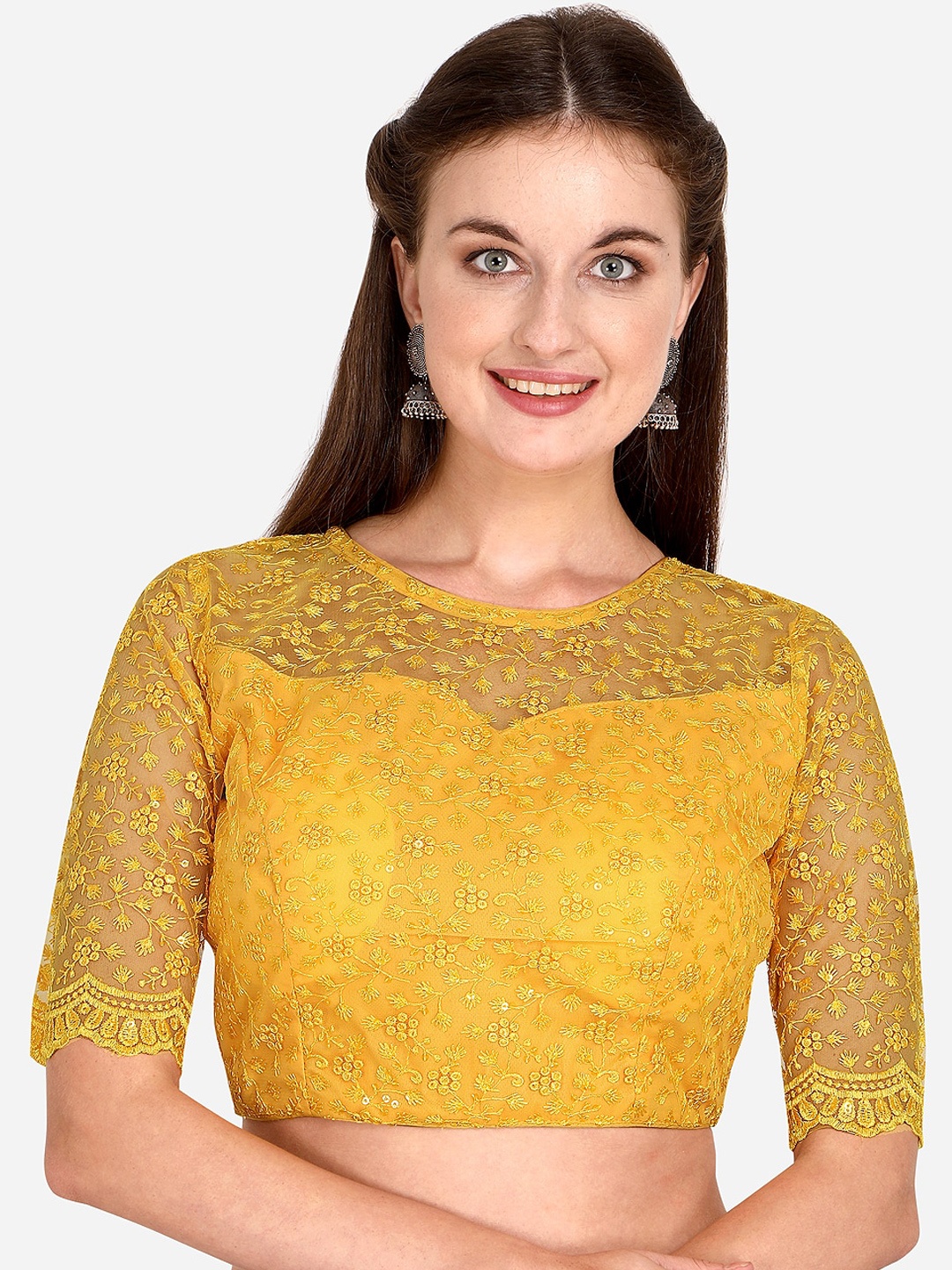 

Amrutam Fab Yellow Embroidered & Sequences Net Blouse