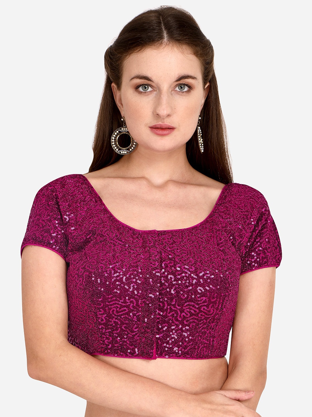 

Amrutam Fab Magenta-Pink Sequence Embroidered Saree Blouse