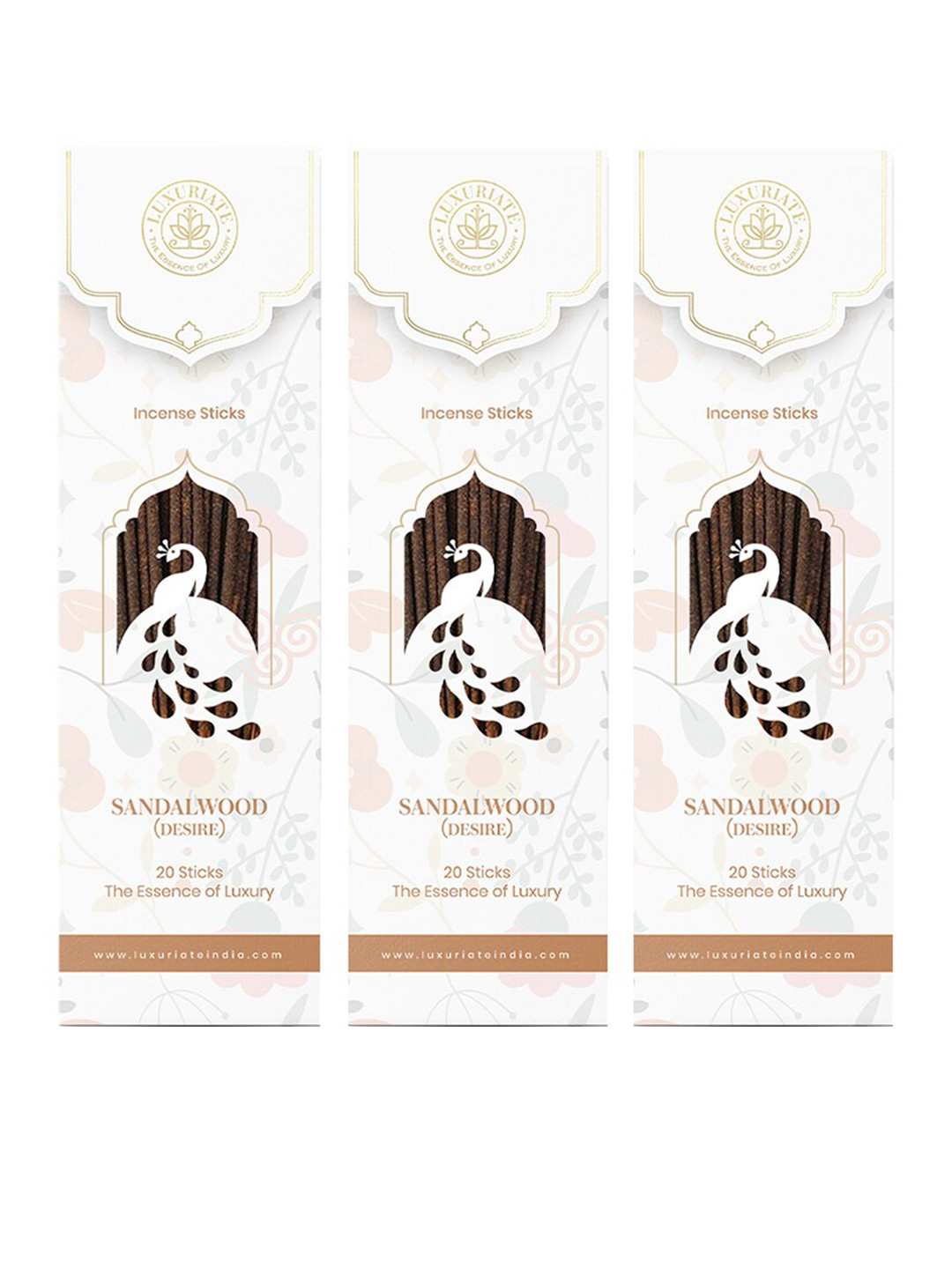 

LUXURIATE Set Of 3 White & Brown Sandalwood Ayurvedic & Organic Incense Sticks