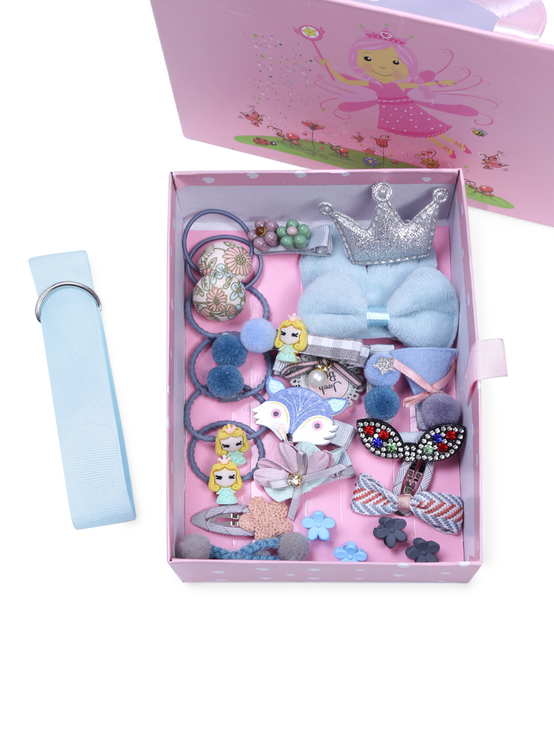 

Yellow Chimes Girls Set Of 24 Light Blue Hair Clips and Band Assortment Gift Box