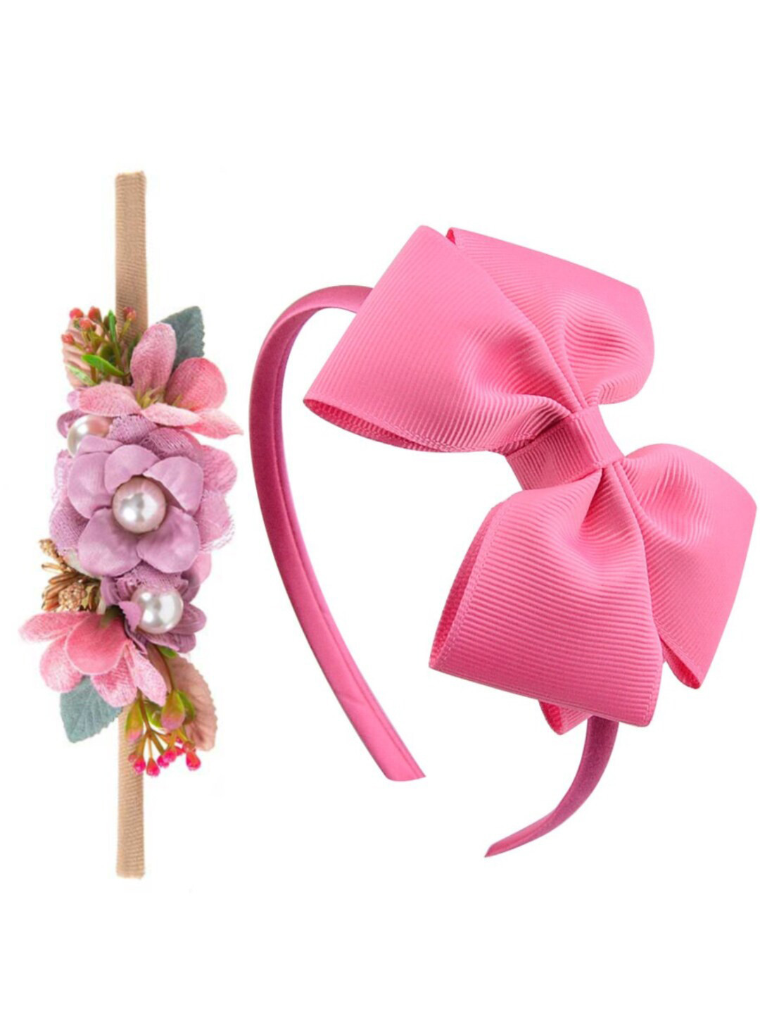 

Yellow Chimes Girls Set of 2 Pink & Green Beaded Hairband