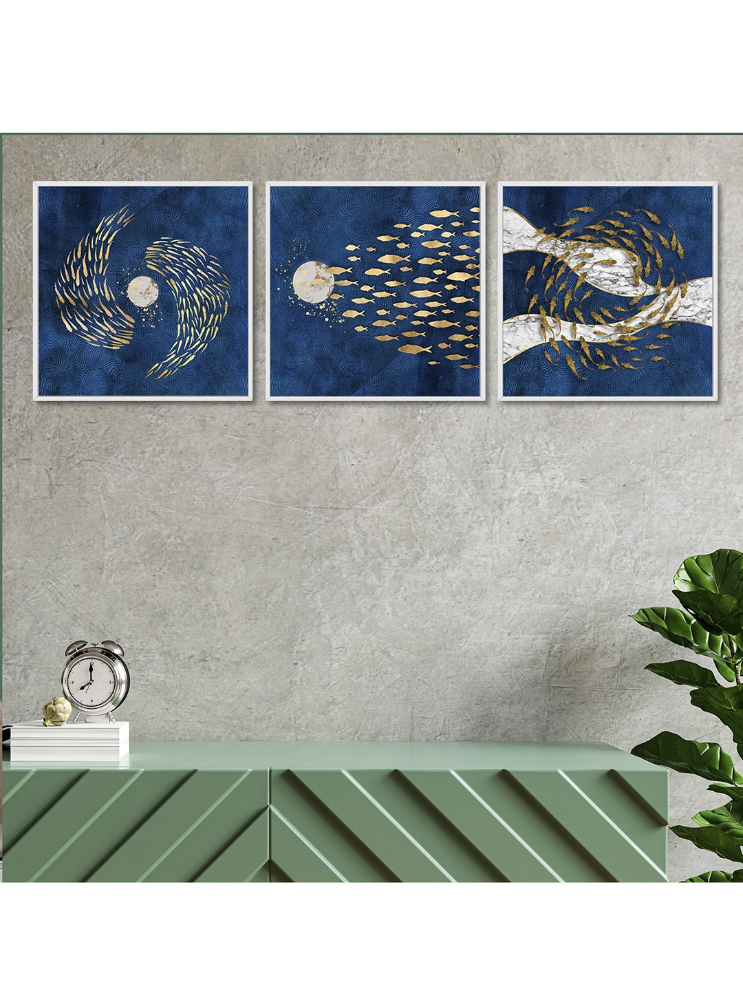 

Art Street Set Of 3 Blue & Gold-Colored Abstract Painting Wall Art