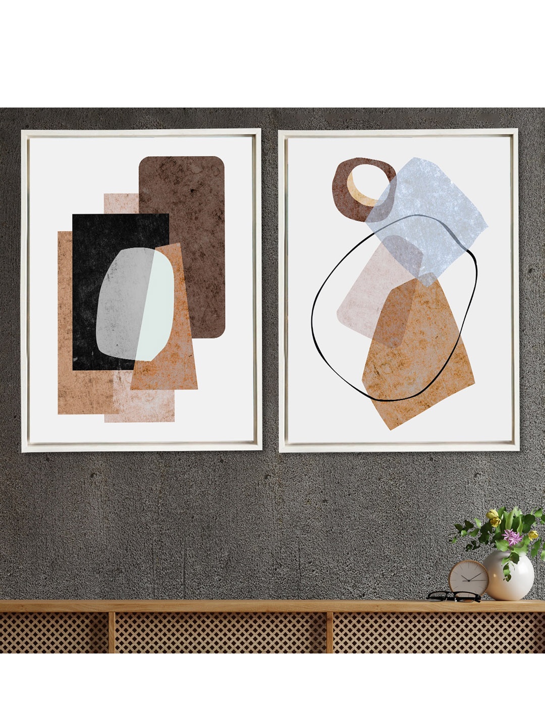 

Art Street Set Of 2 Abstract Theme Framed Art Print Paintings, White