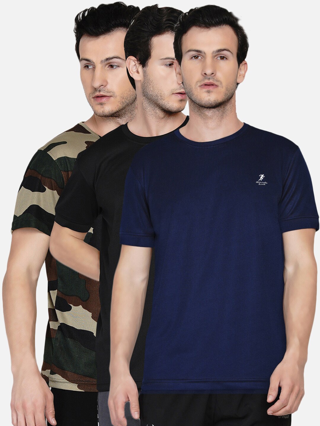 

ARMISTO Men Pack Of 3 Dri-FIT Training or Gym T-shirts, Navy blue
