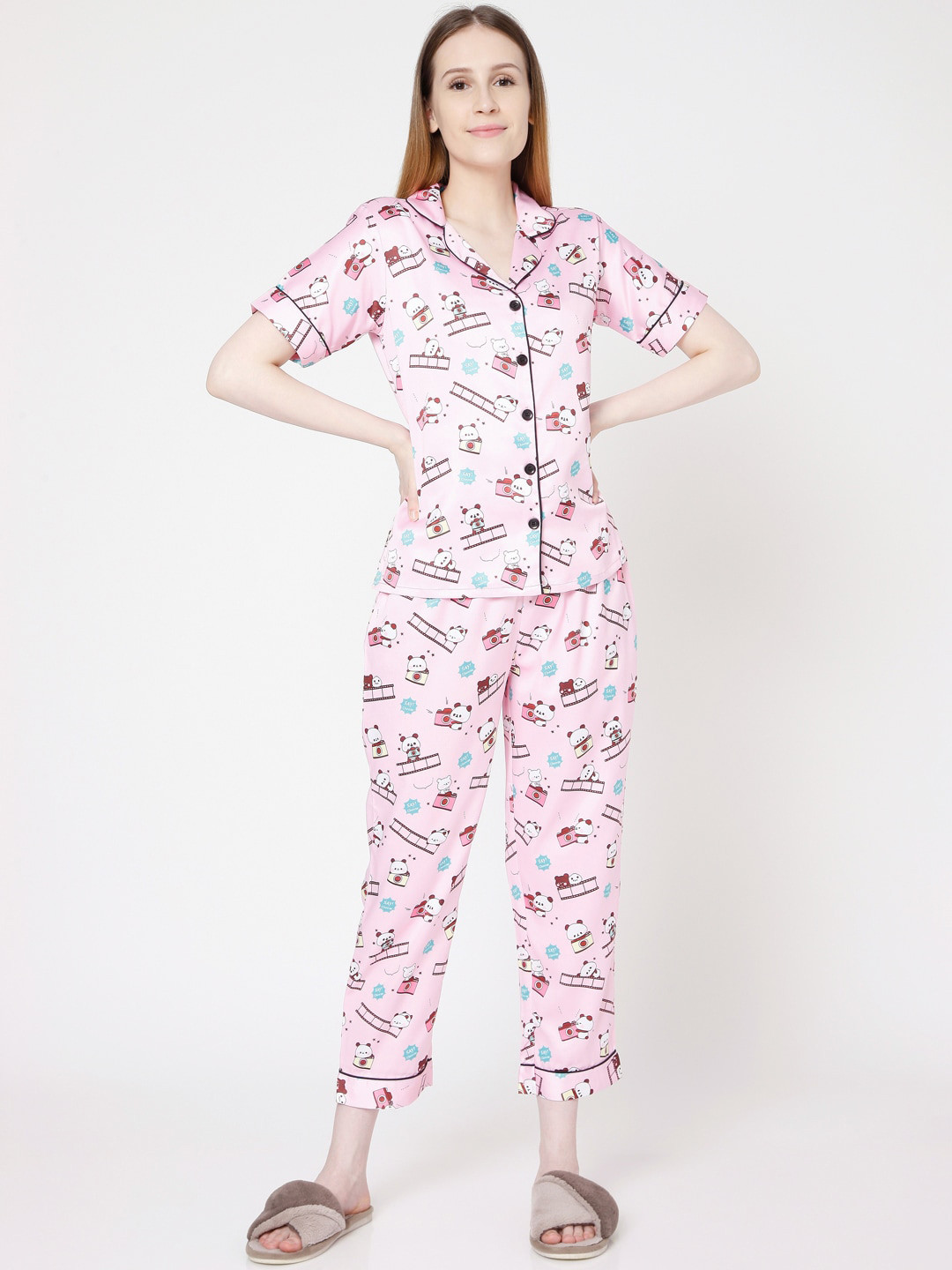 

Smarty Pants Women Pink & White Printed Night suit