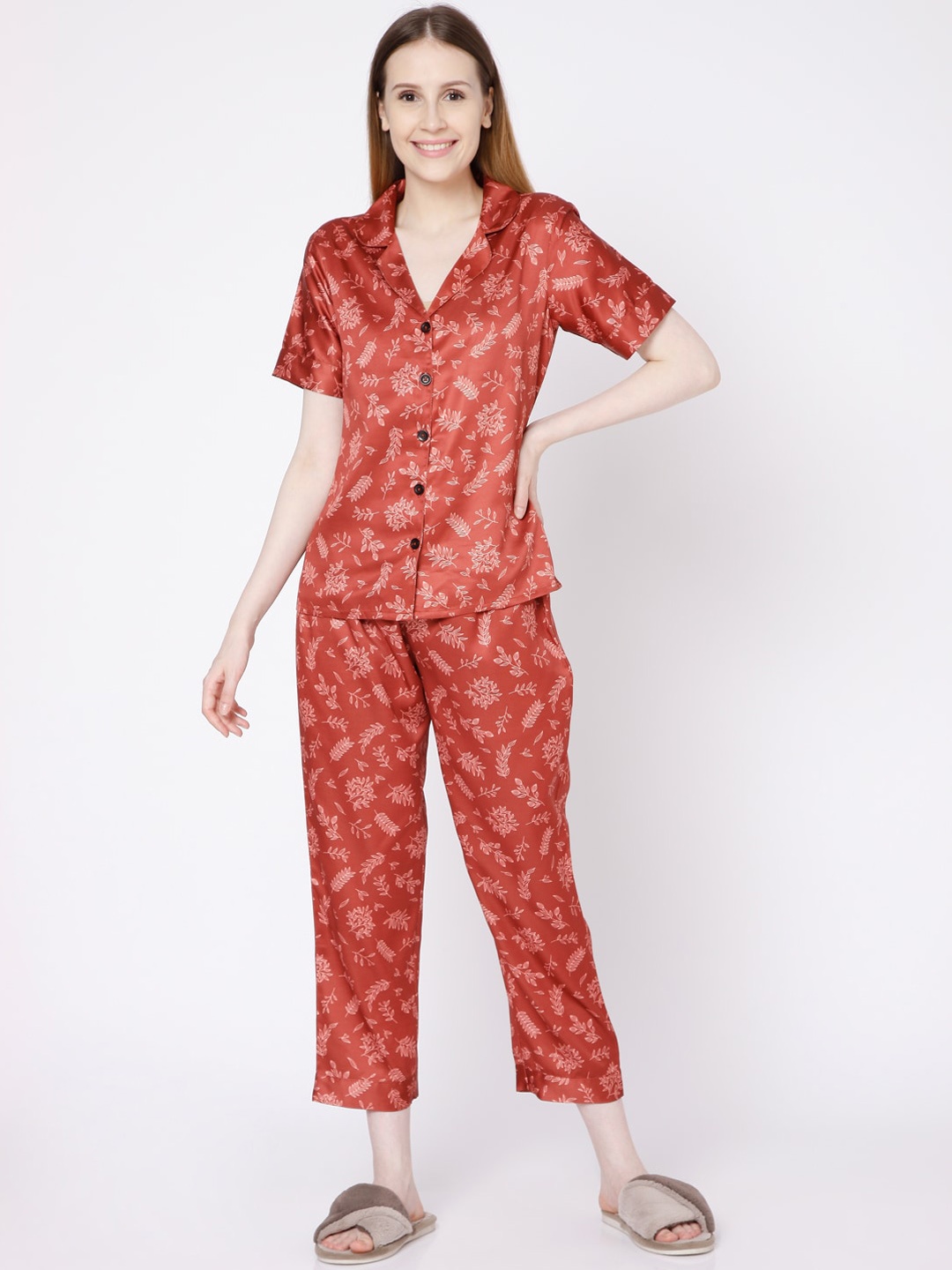 

Smarty Pants Women Brown & White Printed Night suit