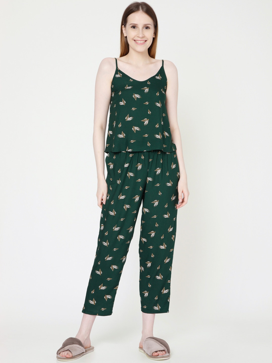 

Smarty Pants Women Pack of 2 Green & White Printed Night suit