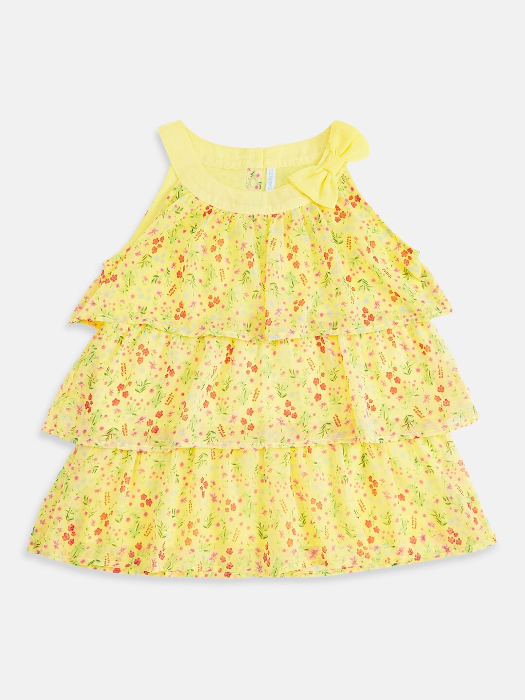 

Pantaloons Junior Yellow & Red Floral Printed Pure Silk Georgette Tiered Top