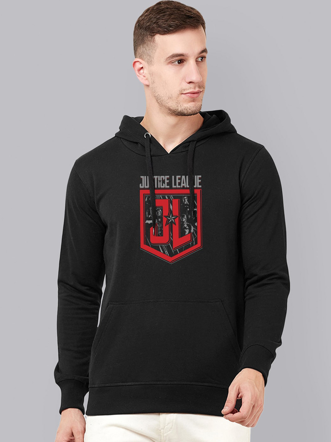 

Free Authority Men Black Justice League Printed Hooded Sweatshirt