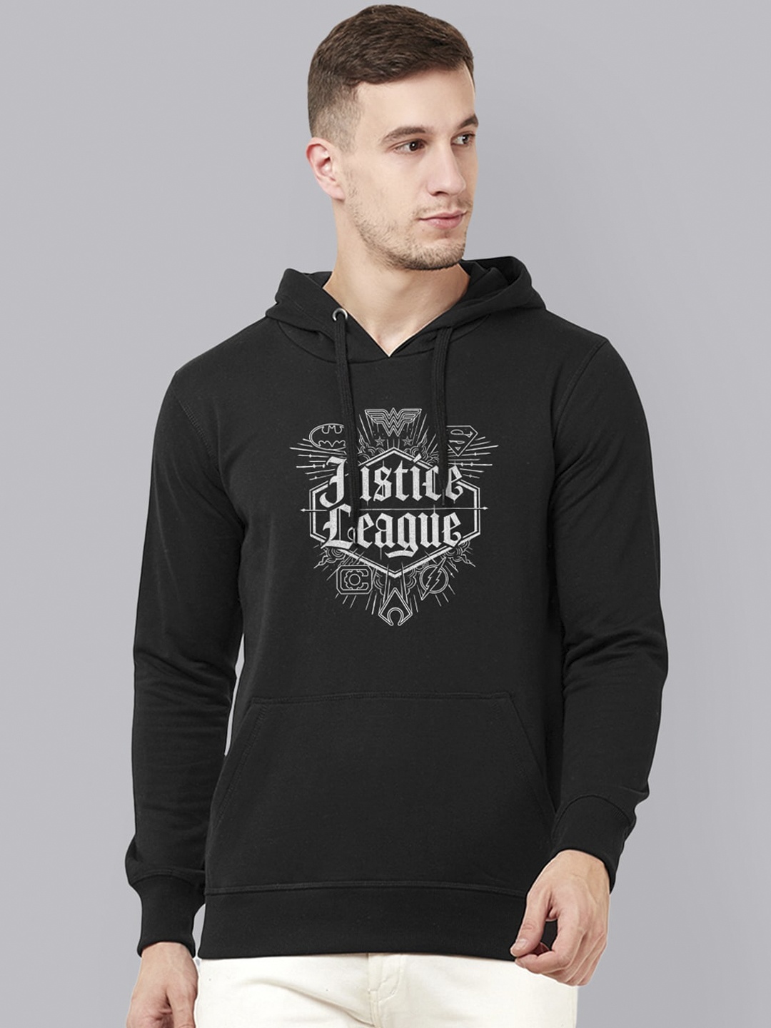 

Free Authority Men Black Justice League Printed Hooded Sweatshirt