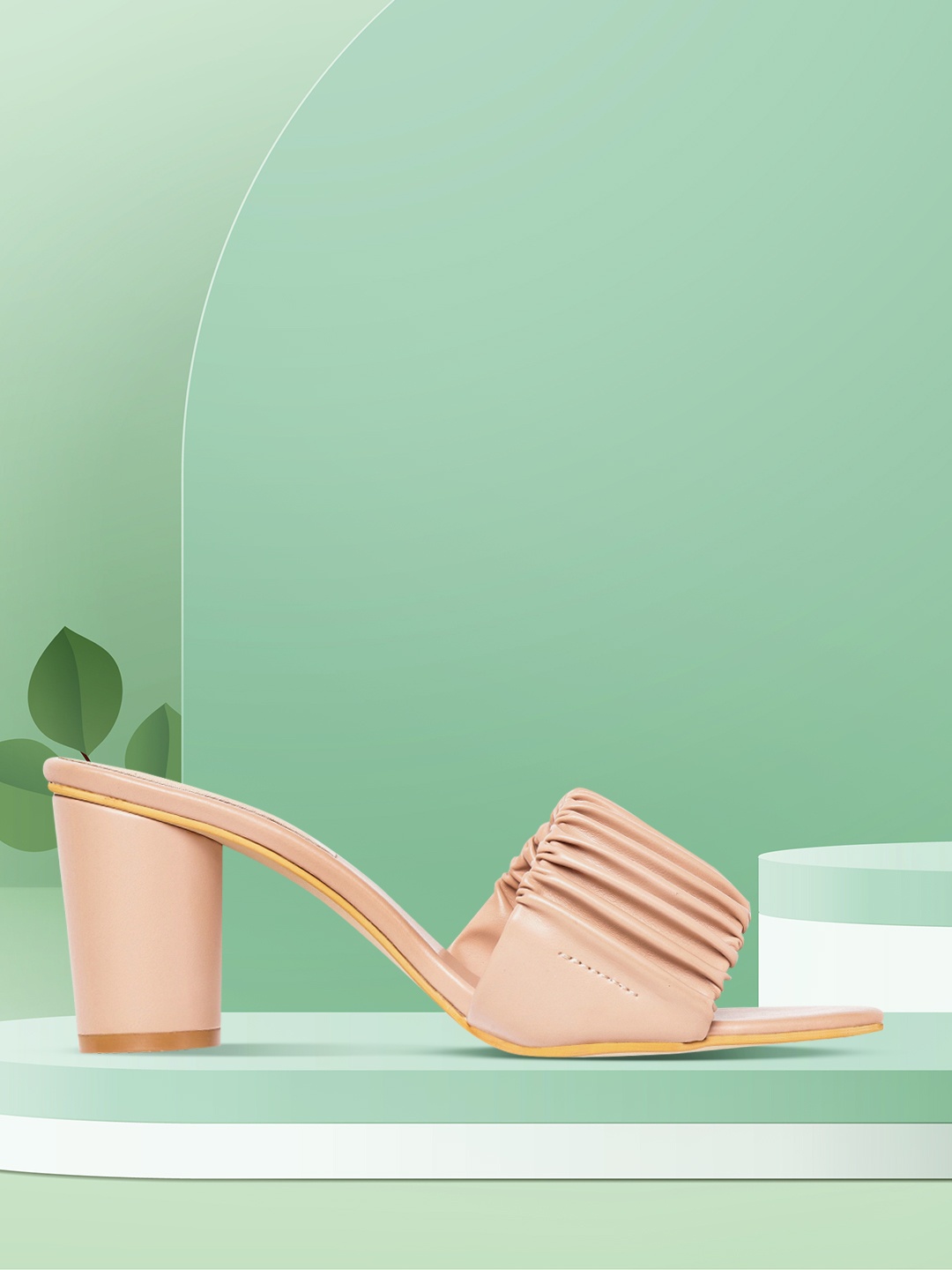 

CORSICA Nude-Coloured Block Sandals with Ruched Detail