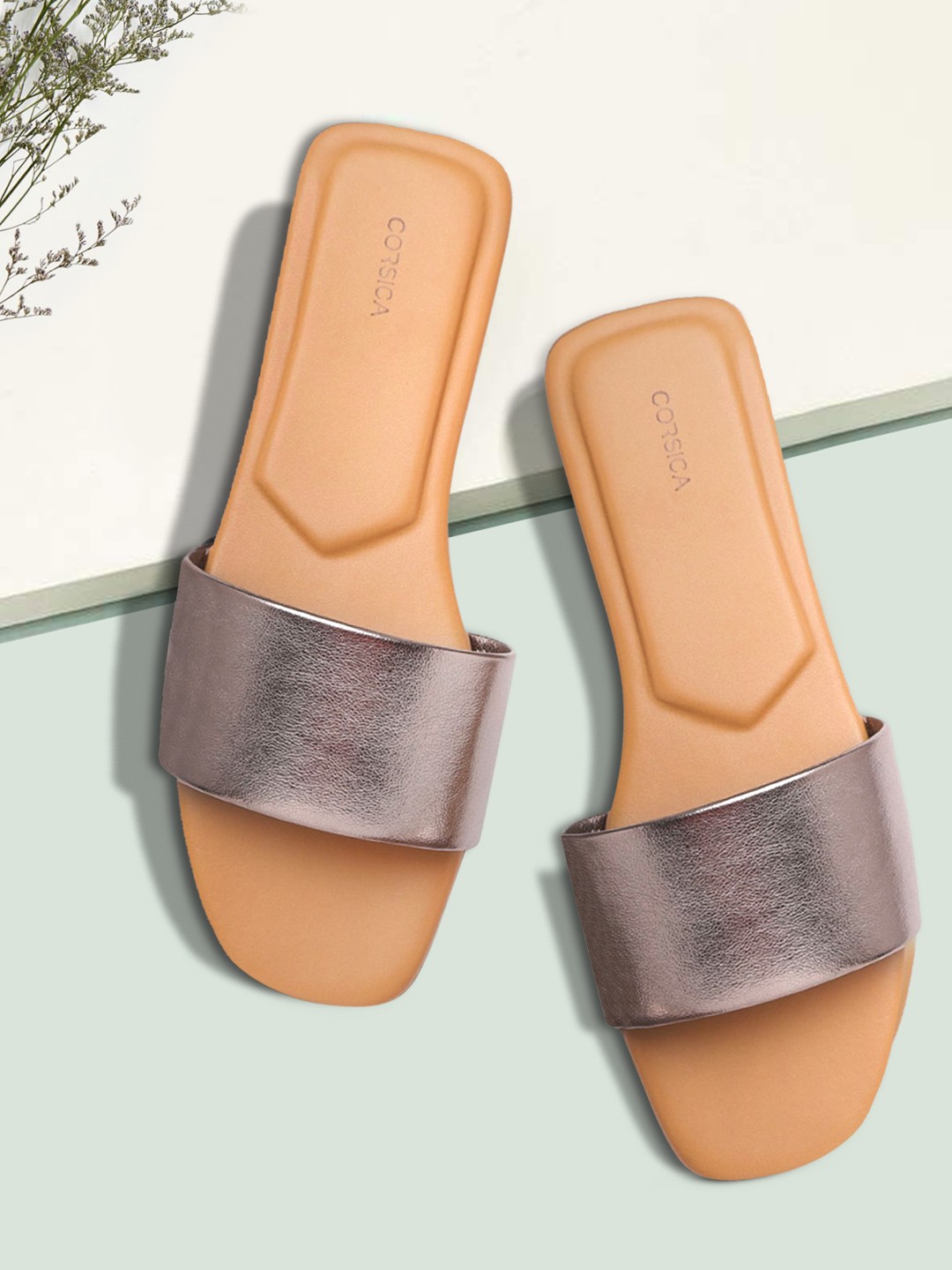 

CORSICA Women Gunmetal-Toned Solid Open Toe Flats, Metallic