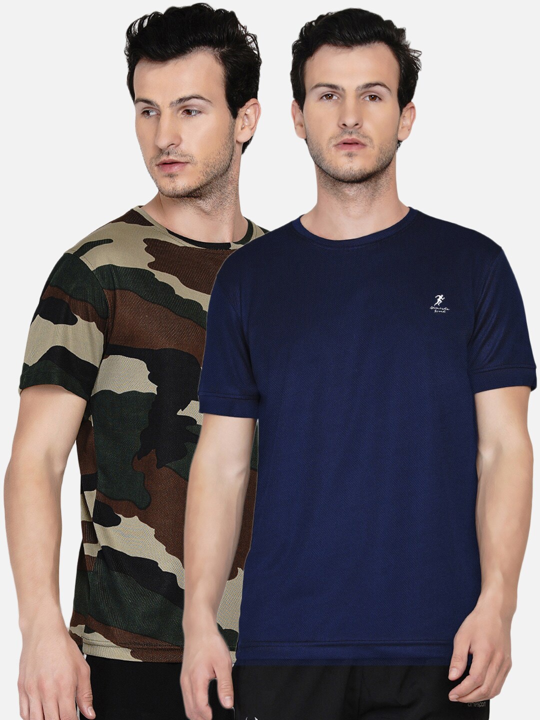 

ARMISTO Men Pack of 2 Blue & Olive Green Dri-FIT Training or Gym T-shirt