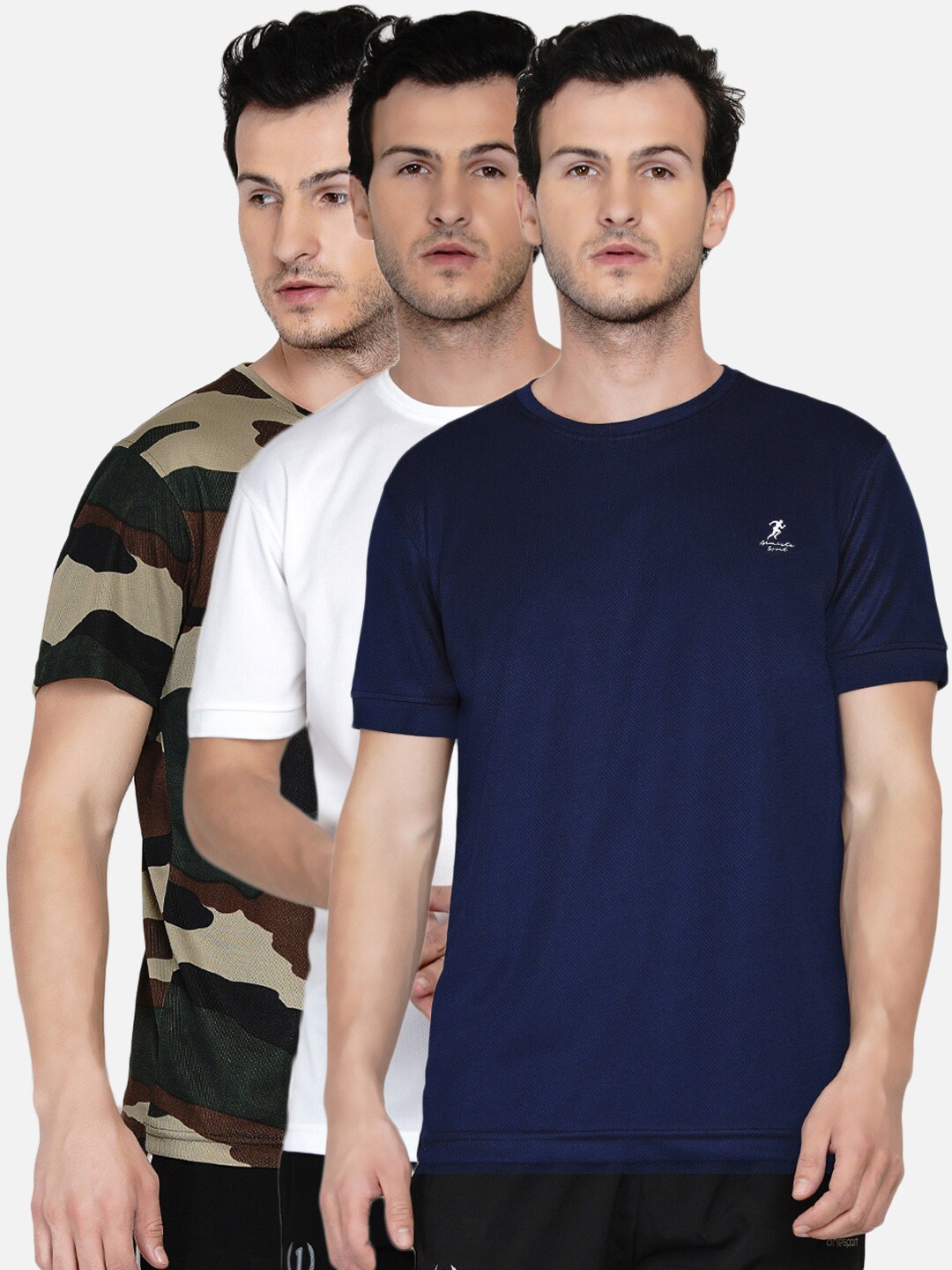 

ARMISTO Men Pack of 3 Blue & White Dri-FIT Training or Gym T-shirt