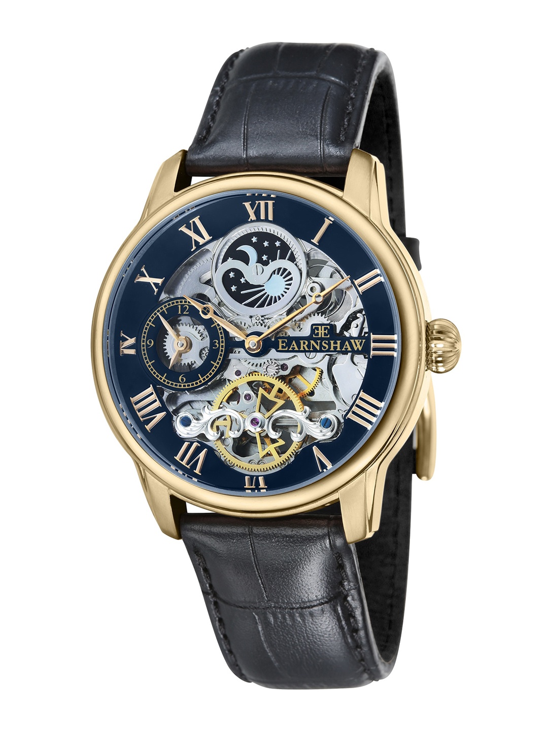 

EARNSHAW Men Blue Skeleton Dial & Black Leather Straps Analogue Watch - ES-8006-05