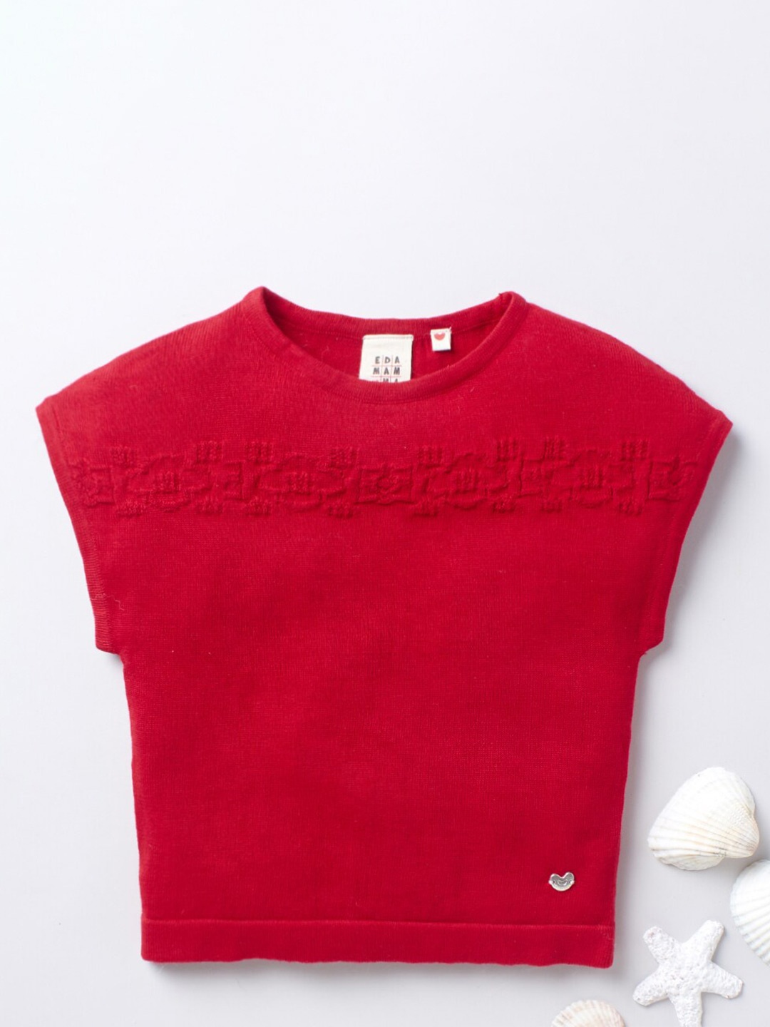 

Ed-a-Mamma Girls Red Pure Cotton Self Designed Sustainable Sweater